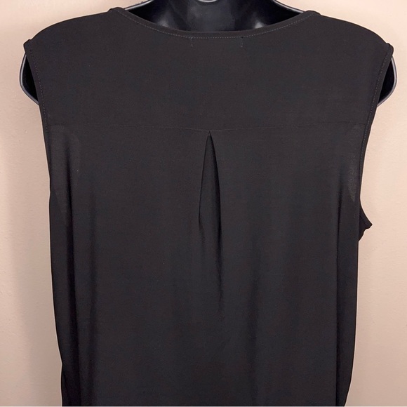 Petite Large Dressbarn Black Ivory Mesh Lace Front Sleeveless Top Keyhole Neck - Picture 6 of 13